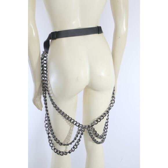 Black One Of A kind Leather Chain Harness Belt Restored Gothic Statement Size S - Picture 10 of 13